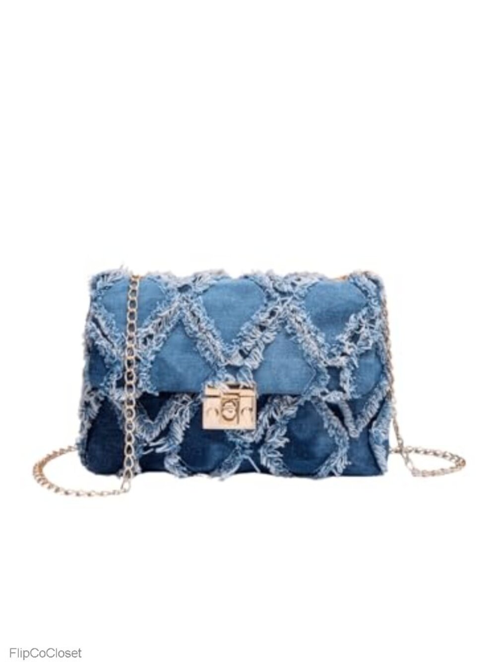Women's Distressed Denim Crossbody Bag Twist Lock Quilted Mini Purse